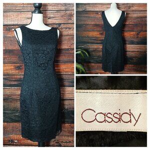 Cassidy Vintage Sheath Dress Size 8 Black Lace Low Back Zip Lined Made in USA